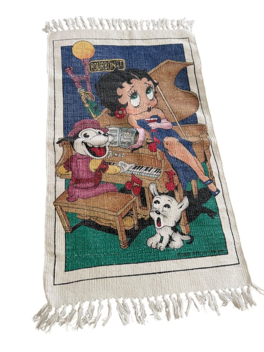 Vintage Rectangular Woven Betty Boop Rug Wall Hanging Multicolor Collectible